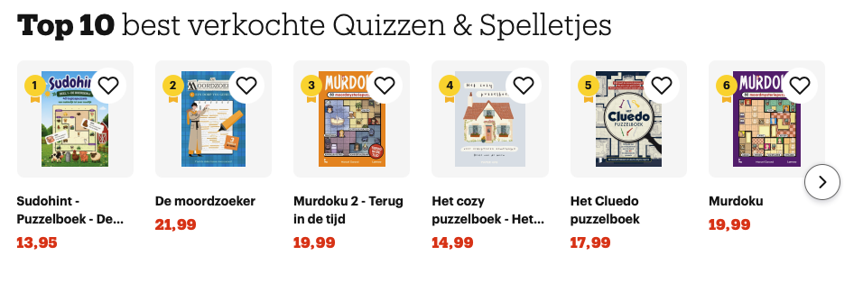 Bol top 10 best verkochte Quizzen & Spelletjes met Sudohint op nummer 1